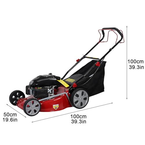 20-Inch Gas Push Lawn Mower, 141CC 4-Cycle Engine, Self Propelled, Side Discharge, High Rear Wheels, 7-Position Single Wheel Height Adjustment (Red) G212