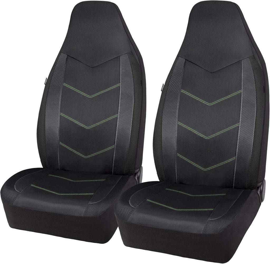 High Back Car Seat Covers Carbon Fiber Mesh Airbag Compatible 2PCS P3619