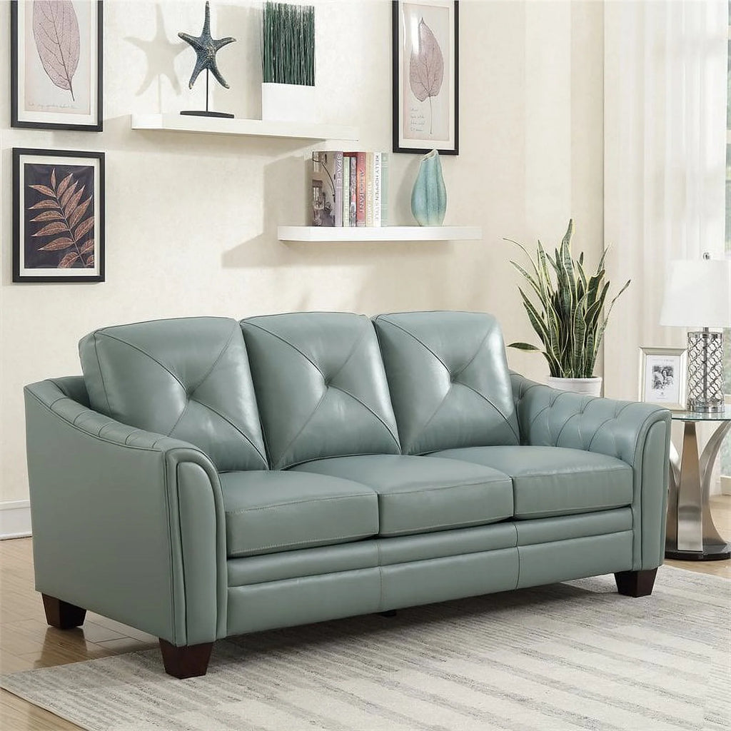 Spa Green Leather Tufted Back Sofa P678