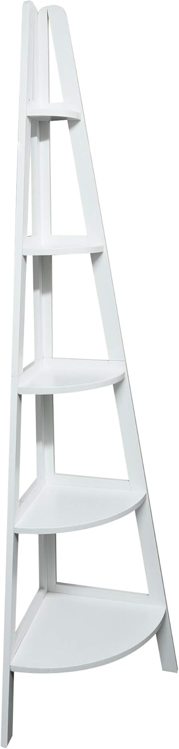 White 5-Shelf Corner Ladder Bookcase O2983