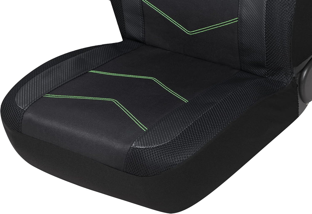 High Back Car Seat Covers Carbon Fiber Mesh Airbag Compatible 2PCS P3619