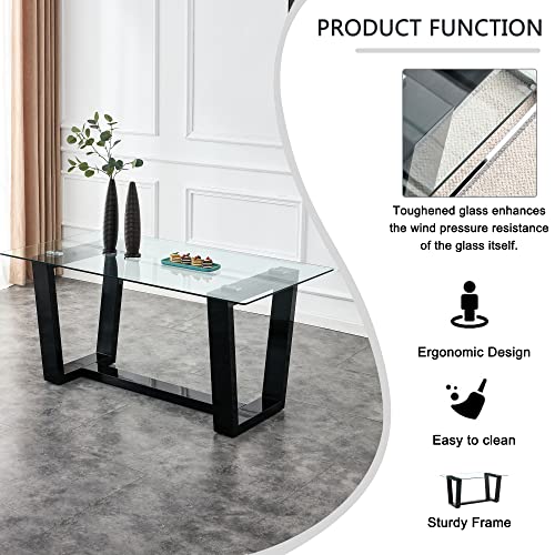 Glass Dining Table Set for 6 with Black Bracket Pedestal U411