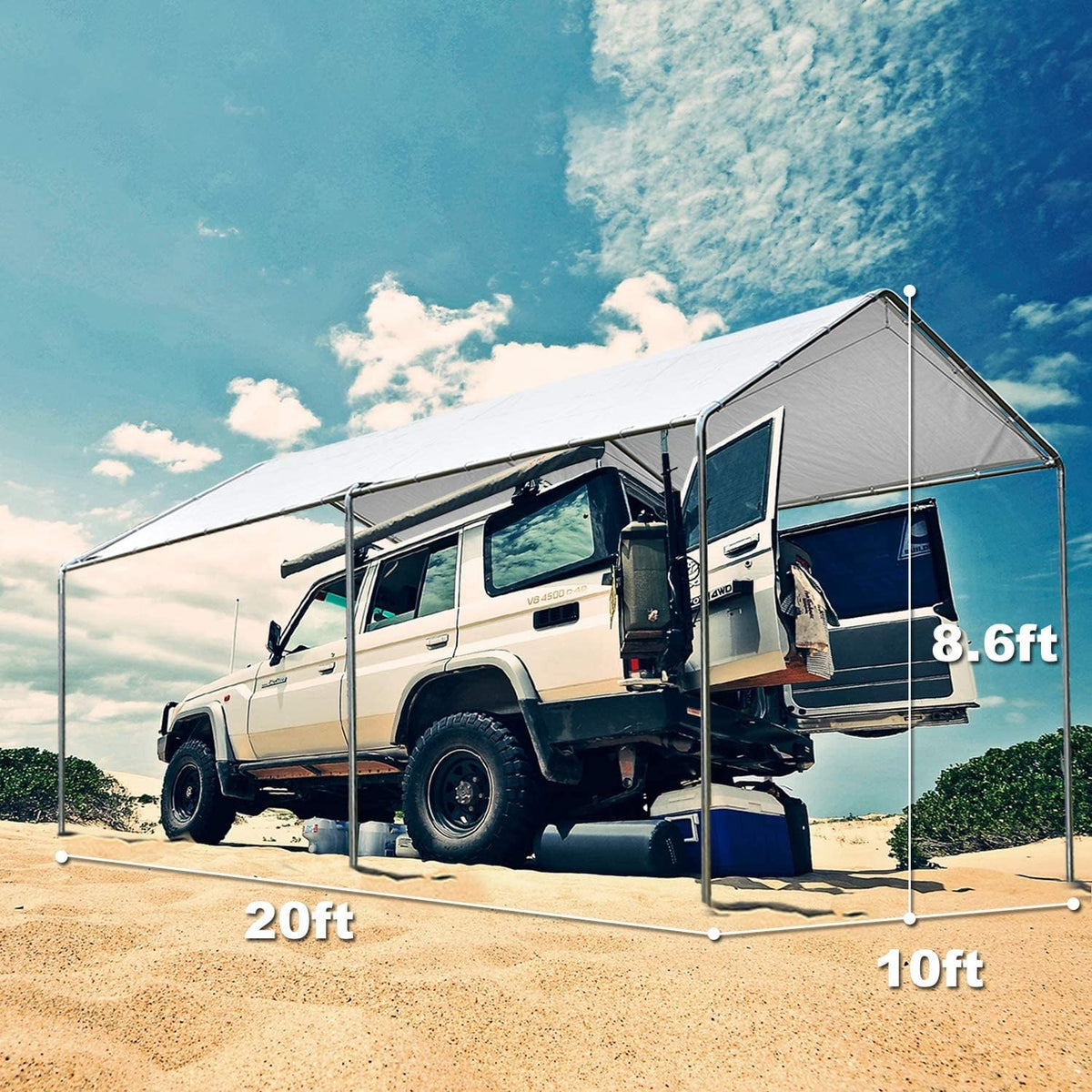 Heavy Duty Portable Carport Canopy 20X10 ft with Galvanized Steel Frame and PE Cover, White G79471