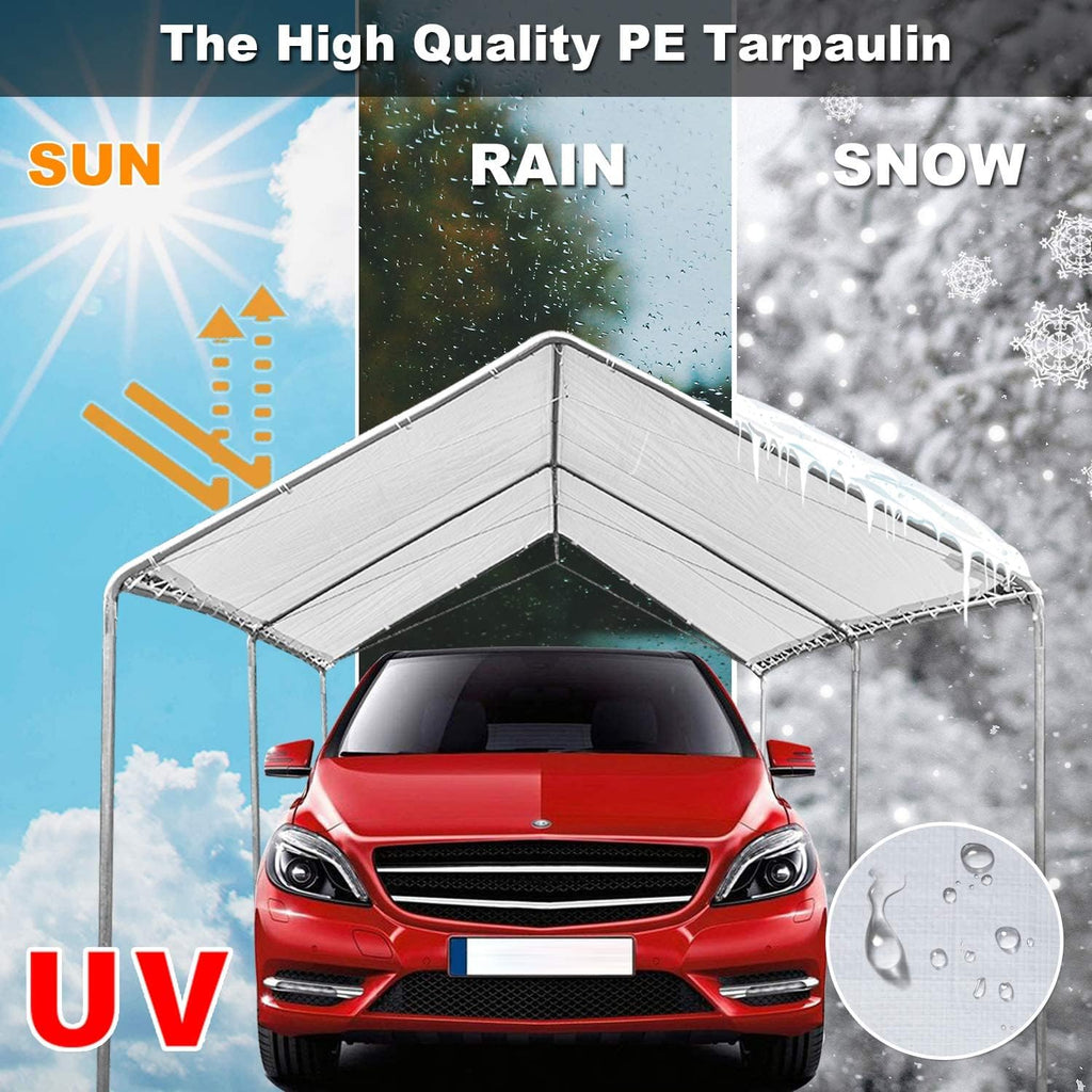 Heavy Duty Portable Carport Canopy 20X10 ft with Galvanized Steel Frame and PE Cover, White G79471
