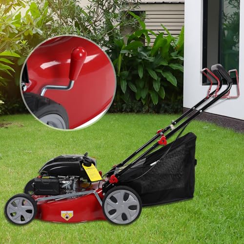 20-Inch Gas Push Lawn Mower, 141CC 4-Cycle Engine, Self Propelled, Side Discharge, High Rear Wheels, 7-Position Single Wheel Height Adjustment (Red) G212