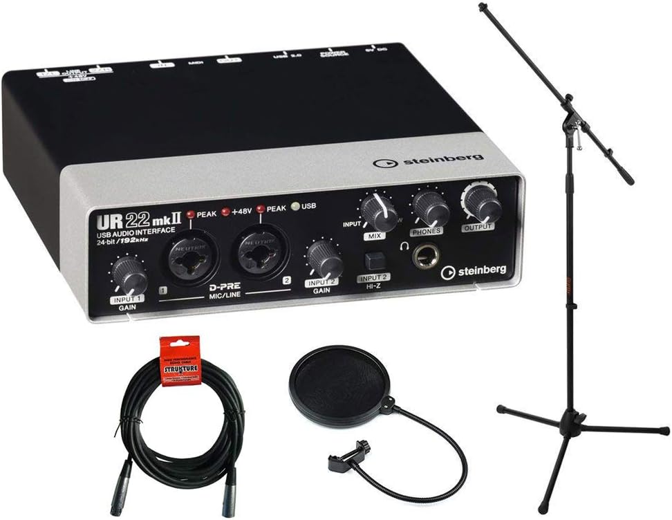 USB 2.0 Audio Interface with Microphone Stand, XLR Cable & Pop Filter Kit R500967