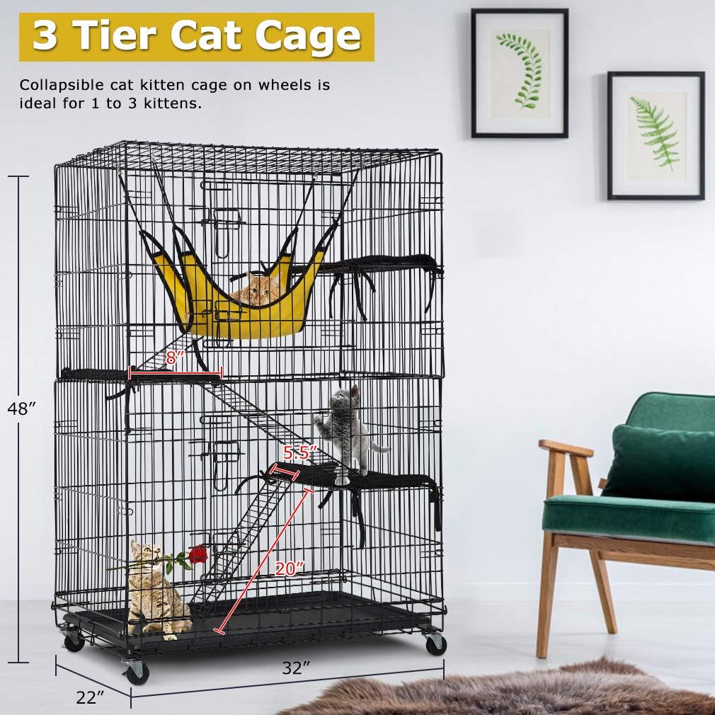 4-Tier 48 Inches Cat Cage Crate Cat Playpen with Hammock Cat Bed Doors Ramp Ladders Shelves B182135