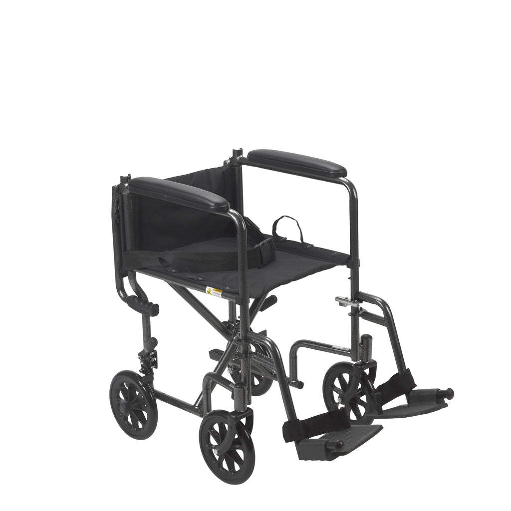 Lightweight Steel Transport Wheelchair, Fixed Full Arms, 19" Seat A3243