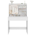White Small Vanity Desk with Mirror and Lights, 1 Drawer & 3 Shelves I448