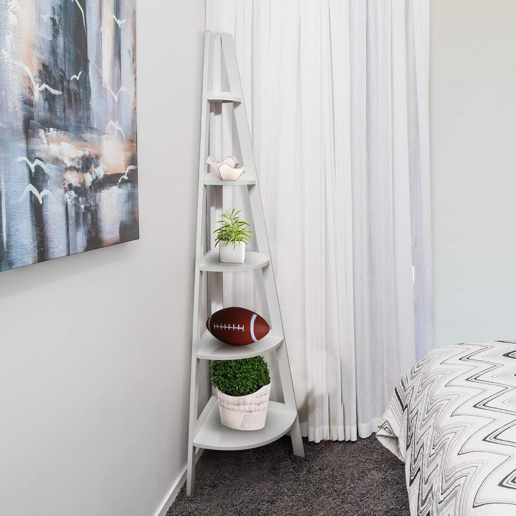 White 5-Shelf Corner Ladder Bookcase O2983