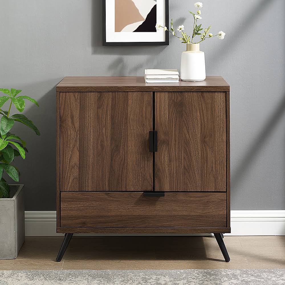 Mid Century Modern Drawer Accent Cabinet Dark Walnut Y39417
