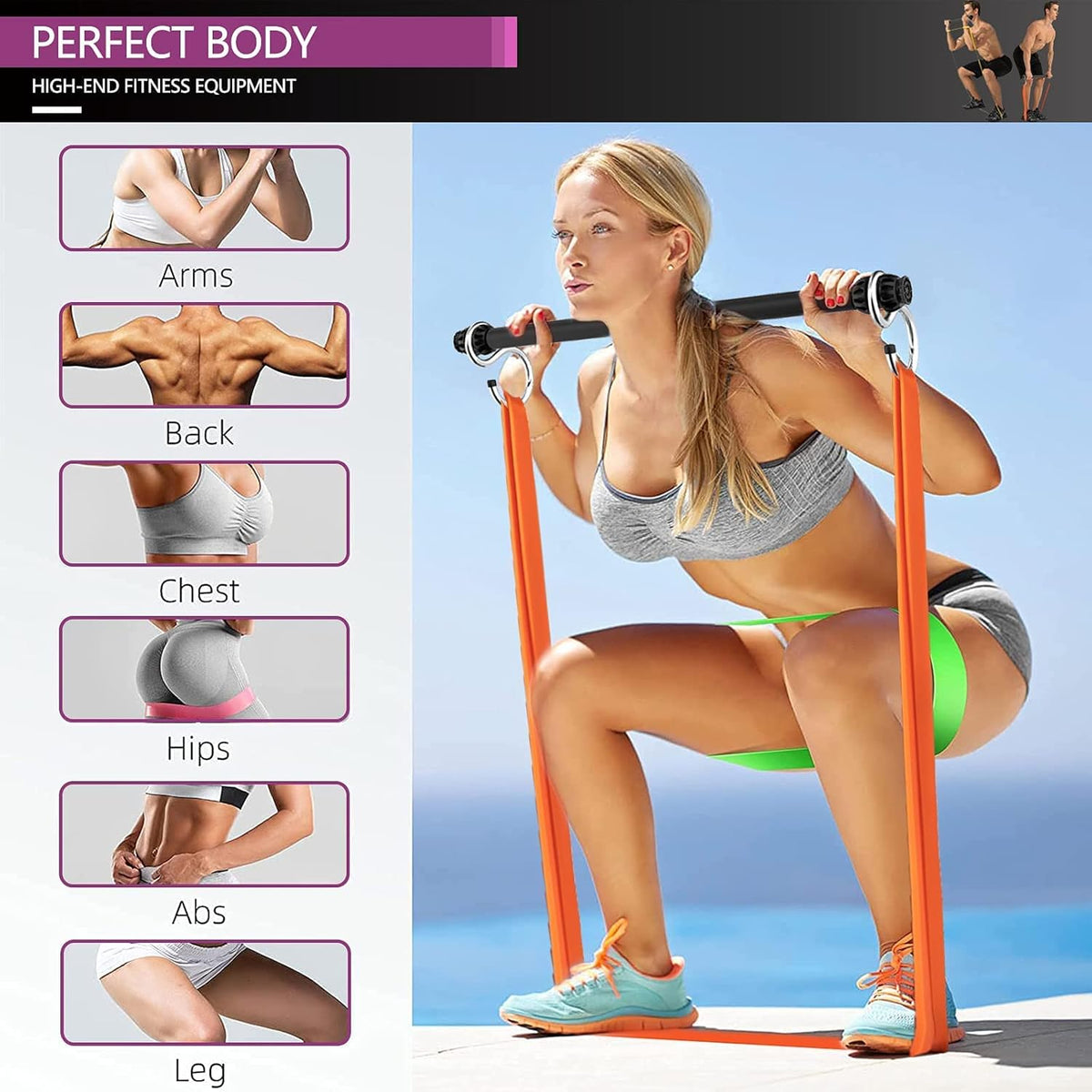 Resistance Bands Bar Set with 5 Resistance Bands Z963