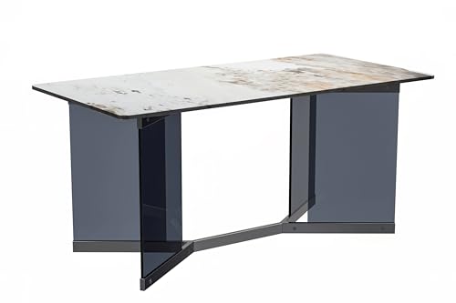 Medium Grey 71 Inch Rectangular Table with Glass Top and Stainless Steel Base U902