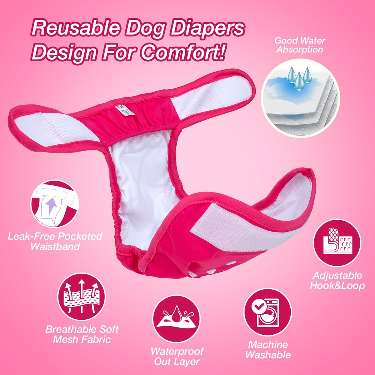 Soft Washable Female Dog Diapers (3 Pack, S) O938