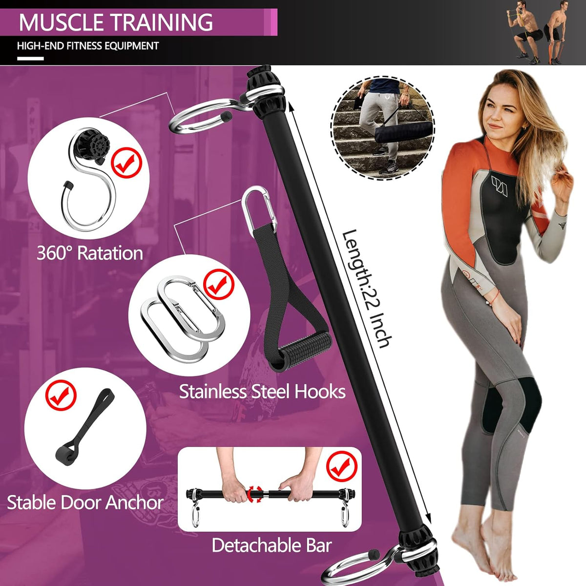 Resistance Bands Bar Set with 5 Resistance Bands Z963