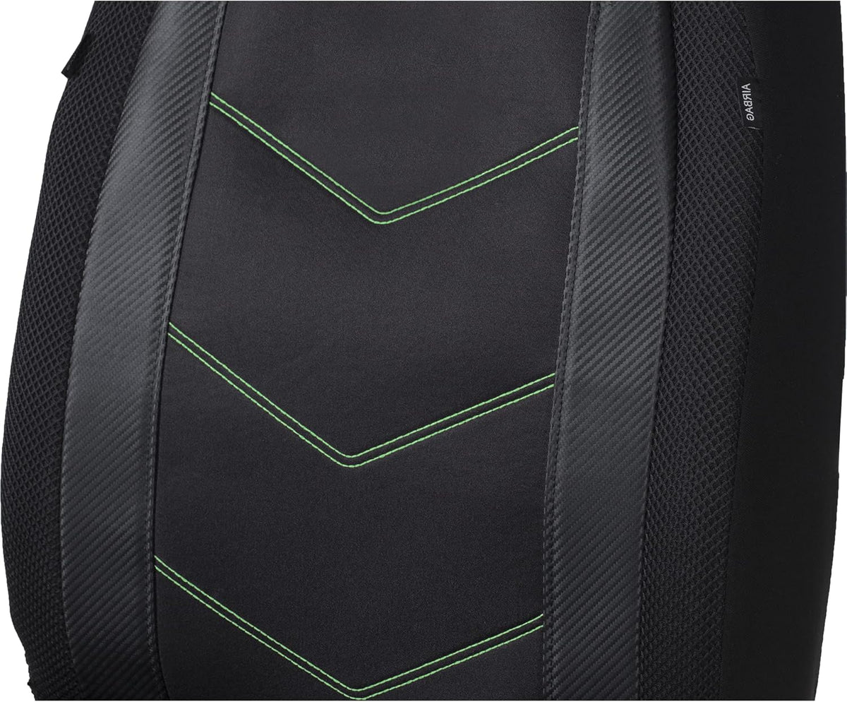 High Back Car Seat Covers Carbon Fiber Mesh Airbag Compatible 2PCS P3619