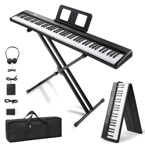 88 Keys Weighted Digital Piano with Stand, Bag, Pedal, Headphones S2650