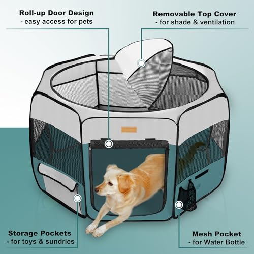 Portable Foldable Pet Playpen with Removable Mesh Shade Cover N92505