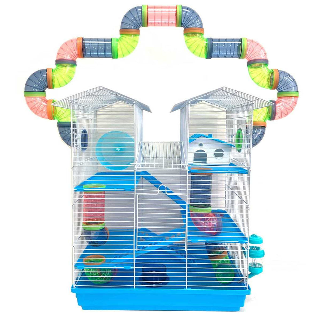 Large Multi-level Wire Animal Cage with Long Crossover Tube U449213
