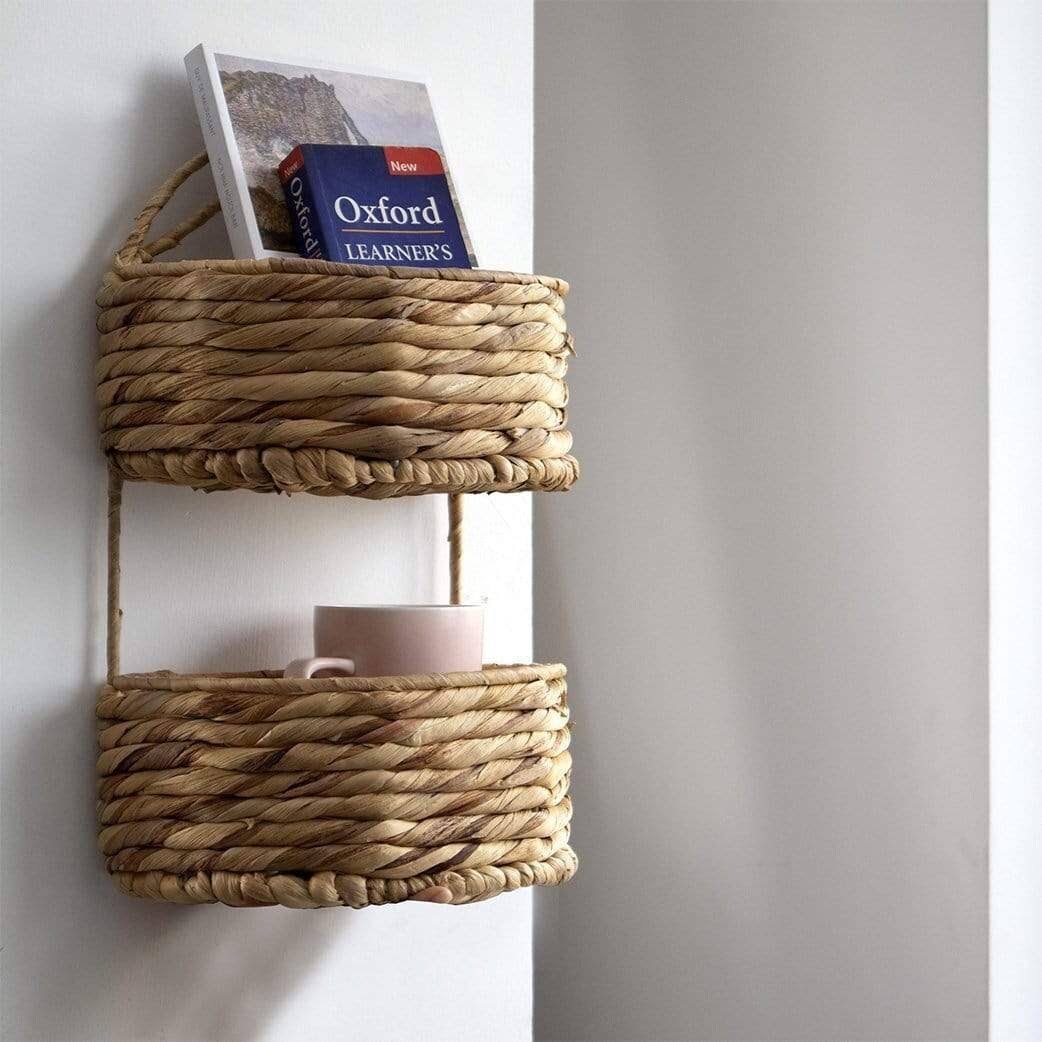 2-Tier Oval Wicker Wall Hanging Storage Baskets Set of 1 Water Hyacinth N4151