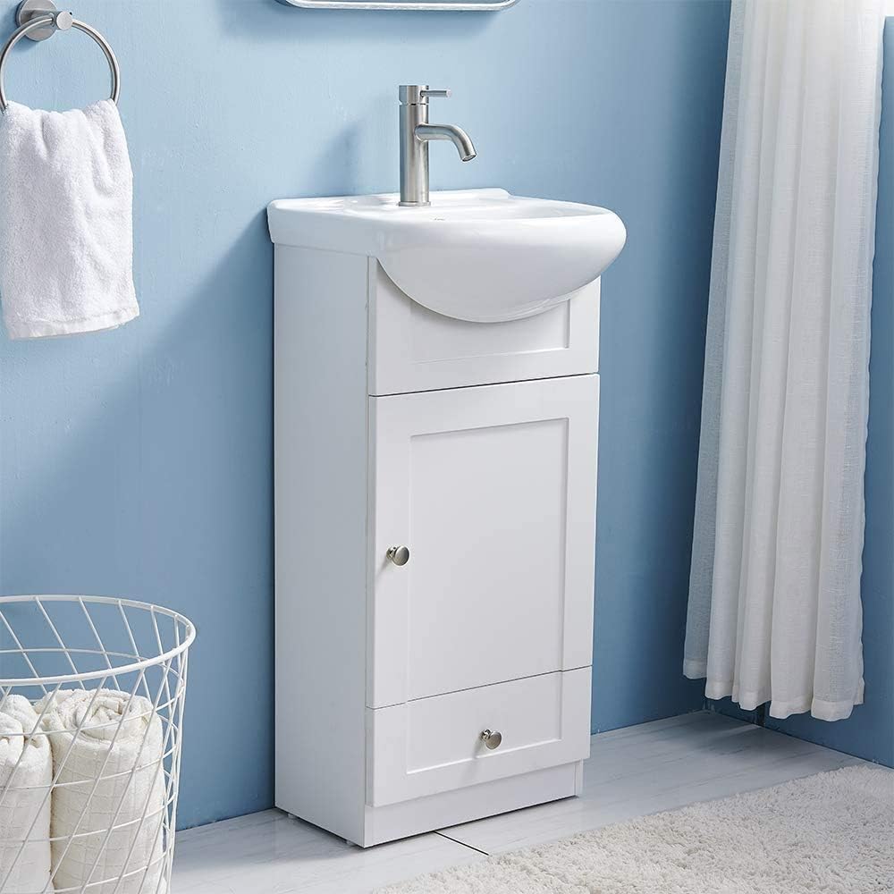18 Inch White Bathroom Vanity Set with Ceramic Sink, 1 Door 1 Drawer P104714