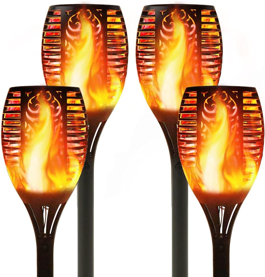 96 LED Waterproof Solar Tiki Torches 4 Pack W53419