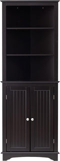White Tall Corner Storage Cabinet with Two Doors and Three Tier Shelves J291055