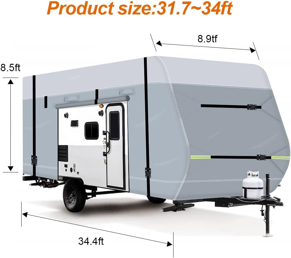 600D Waterproof Oxford Travel Trailer RV Cover 28'7''-31'6'' with Tire Cover B2850