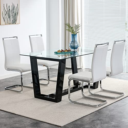 Glass Dining Table Set for 6 with Black Bracket Pedestal U411