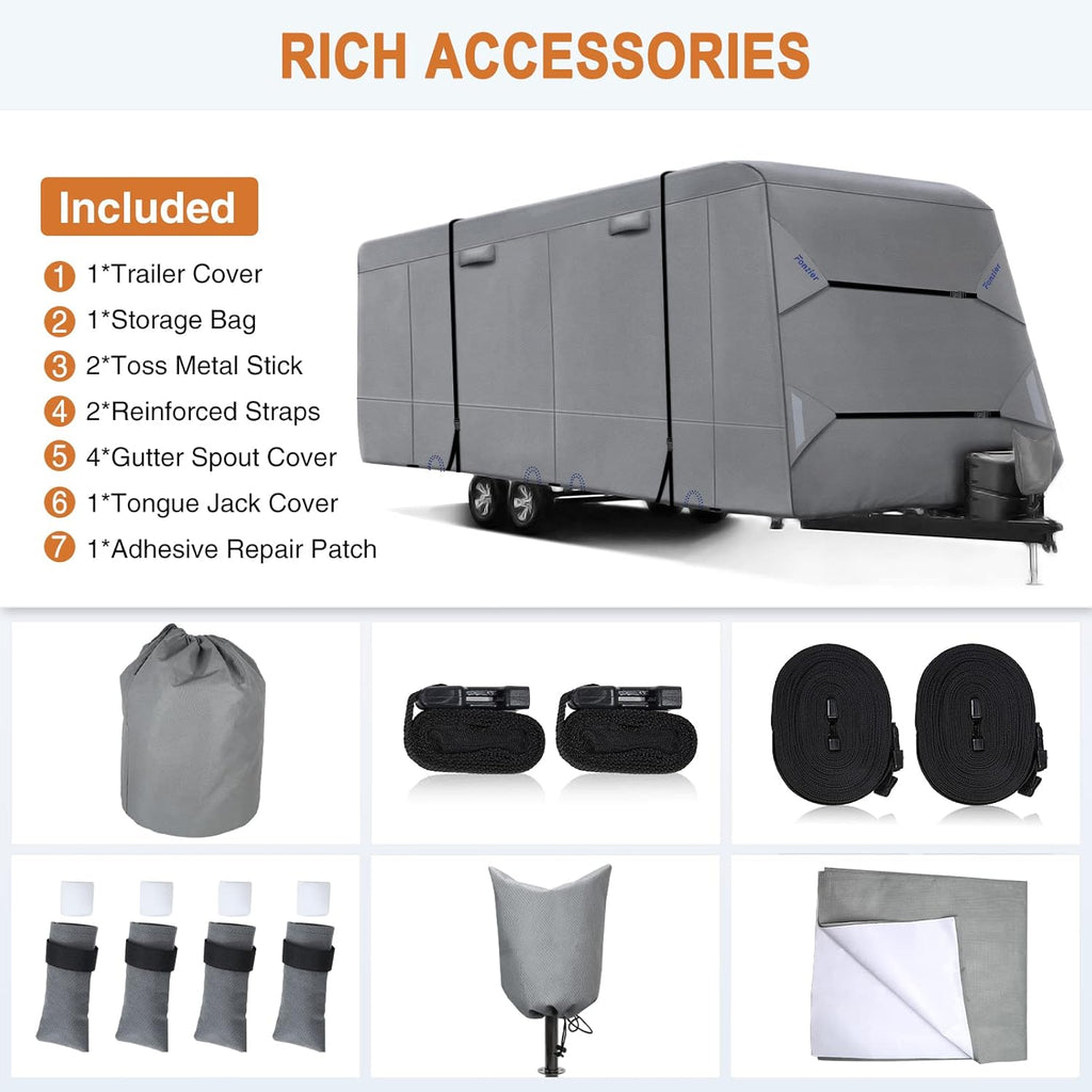 Upgraded 5 Layers Top Anti-UV Travel Trailer Cover with Gutter Spout Covers J443504