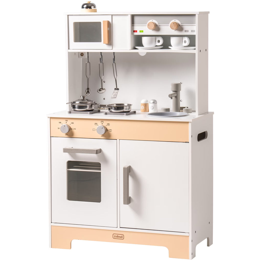 2 in 1 Wooden Play Kitchen Playset with Cookware Accessories N2746