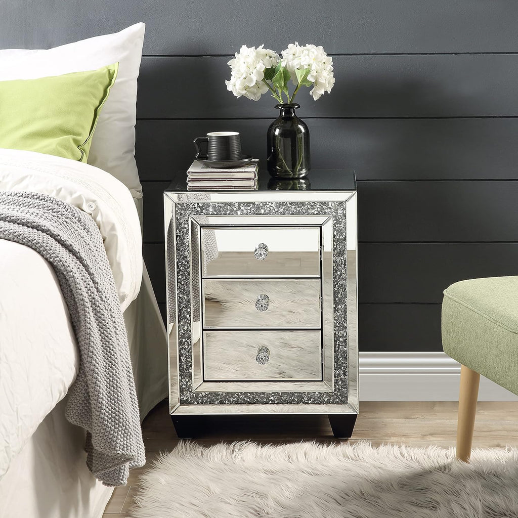 Mirrored Nightstand with Three Drawers D512