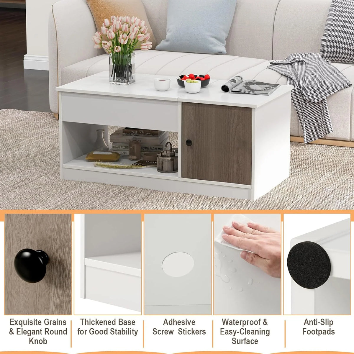 Lift-Top Coffee Table with Compartments Wood Rectangular G317703