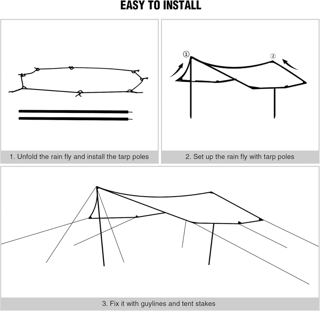 Camping Tent Tarp with Poles, 4-6 Person PU 3000mm Lightweight Awning Canopy Sun Shelter E293875