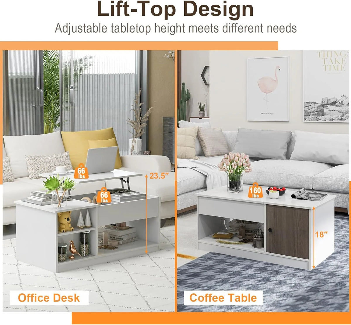Lift-Top Coffee Table with Compartments Wood Rectangular G317703