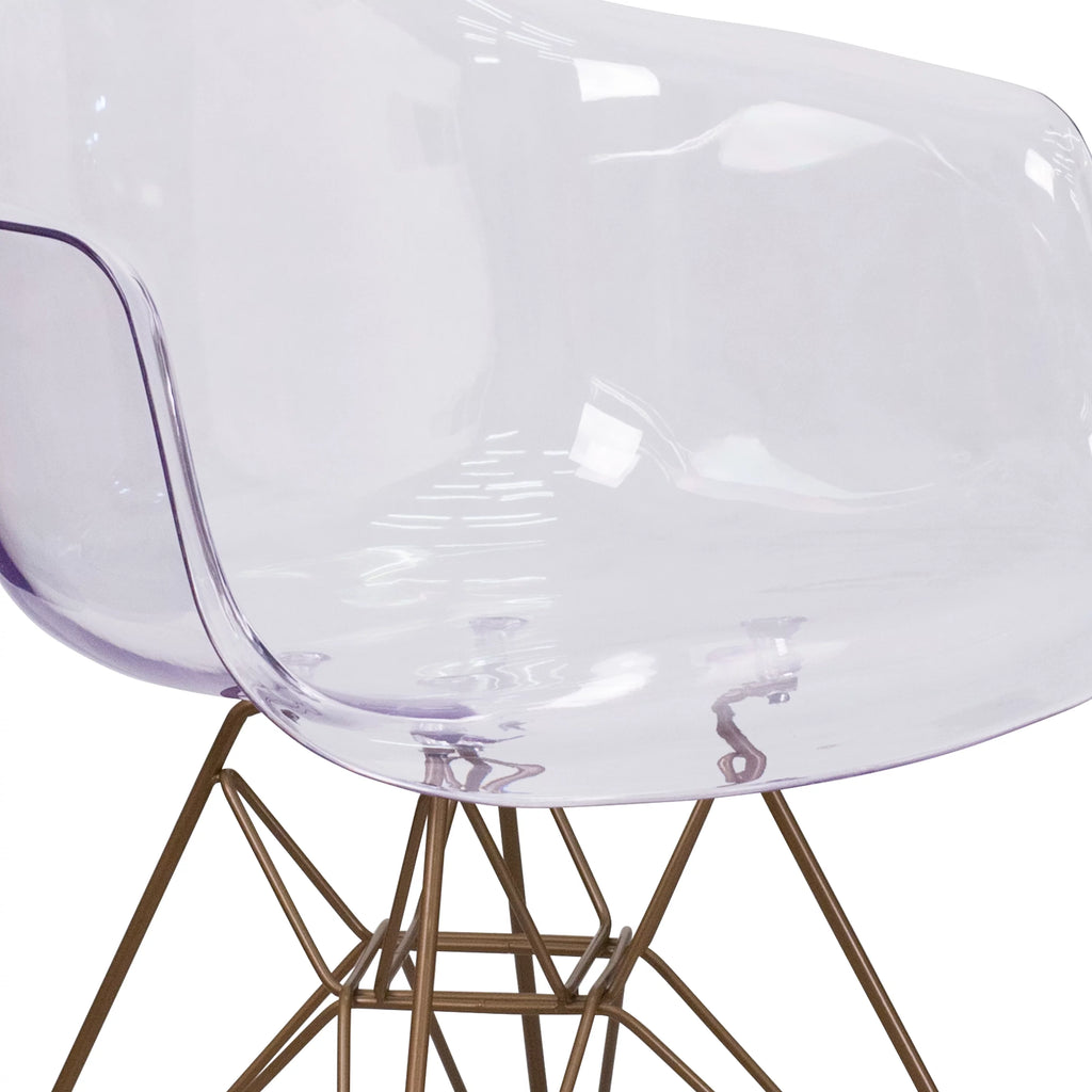 2 Pack Transparent Side Chair with Arms and Gold Base I97748