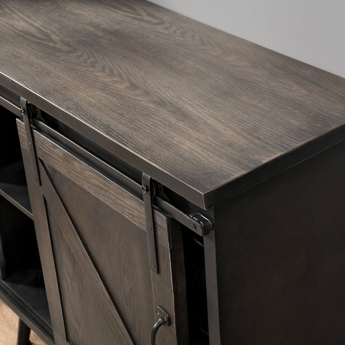 Dark Brown Wood Barn Door Bar Cabinet G940