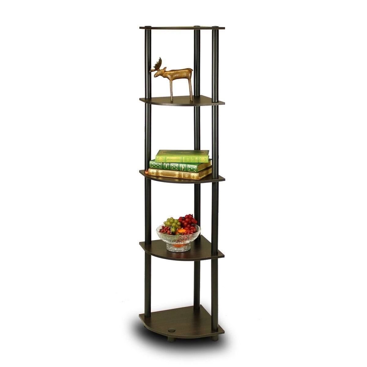 5-Tier Corner Display Shelf Bookcase in Espresso Black J641