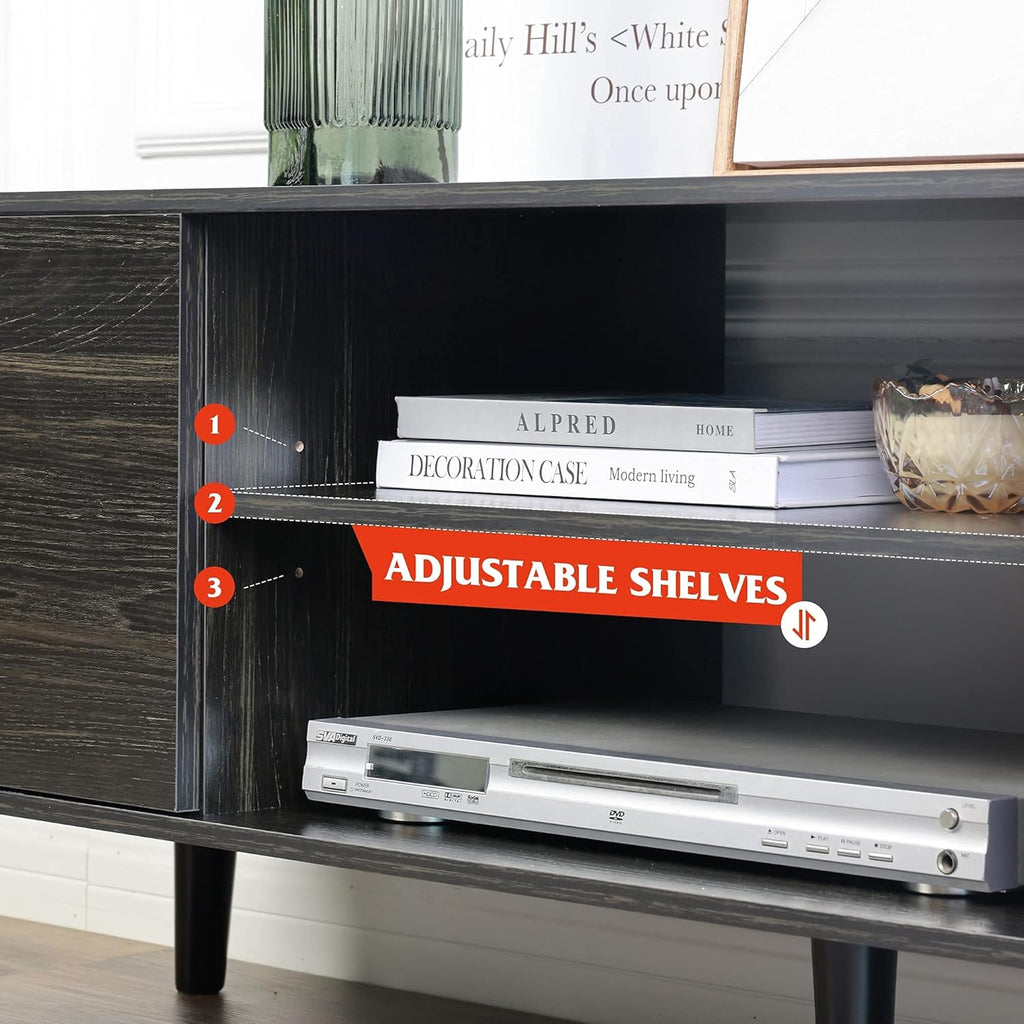 Gray Oak TV Stand with Storage Cabinet and Open Shelves P251