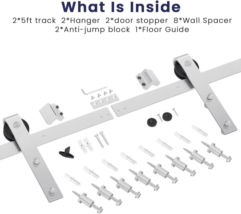Brushed Nickel Sliding Barn Door Hardware Kit, Fit 36"-40" Wide Door Panel W162682