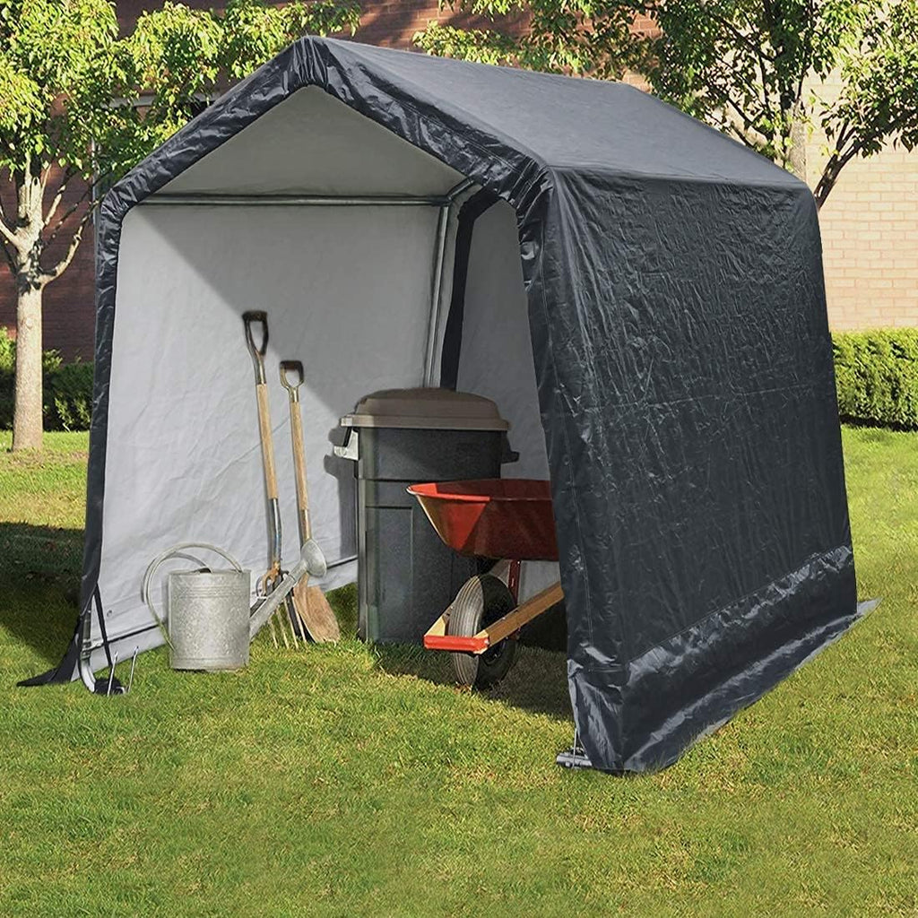 Gray 6x6 ft Portable Garage Shelter Outdoor Storage Shed Car Canopy Carport I60759