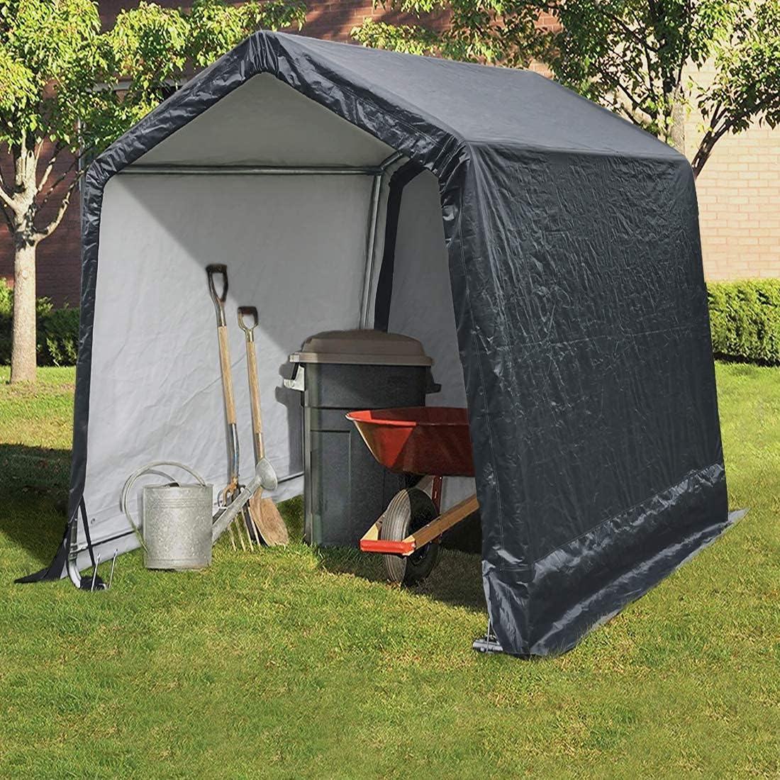 Gray 6x6 ft Portable Garage Shelter Outdoor Storage Shed Car Canopy Carport I60759