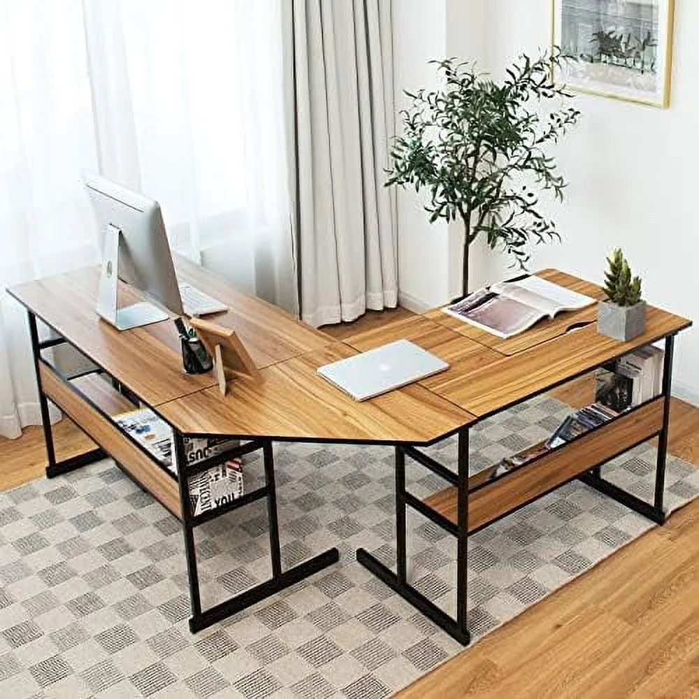 67 inches L-Shaped Corner Computer Desk with Bookshelves Q182395