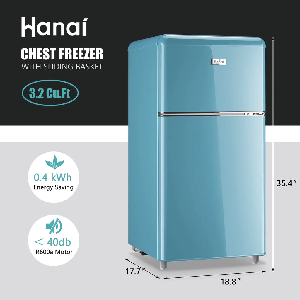 3.2 Cubic Feet Retro Dual Door Mini Fridge with Freezer G64201