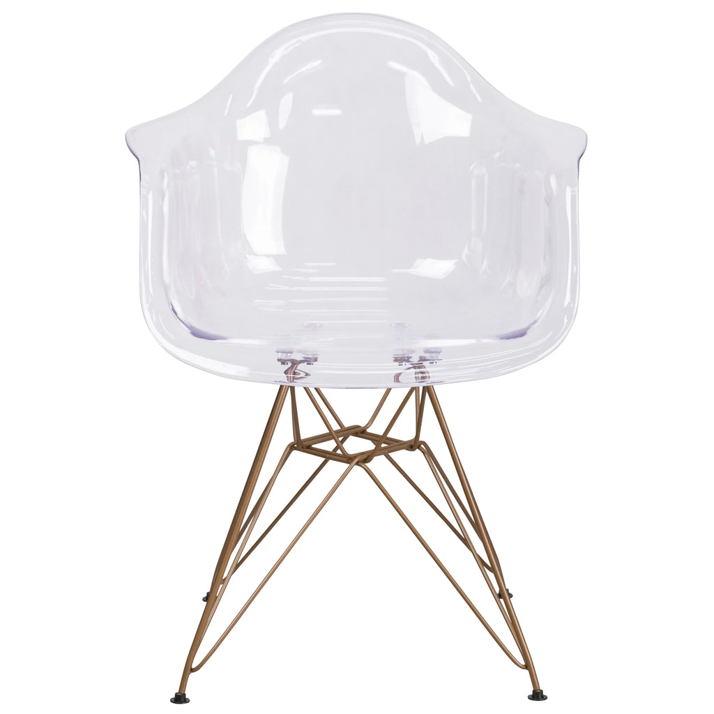 2 Pack Transparent Side Chair with Arms and Gold Base I97748