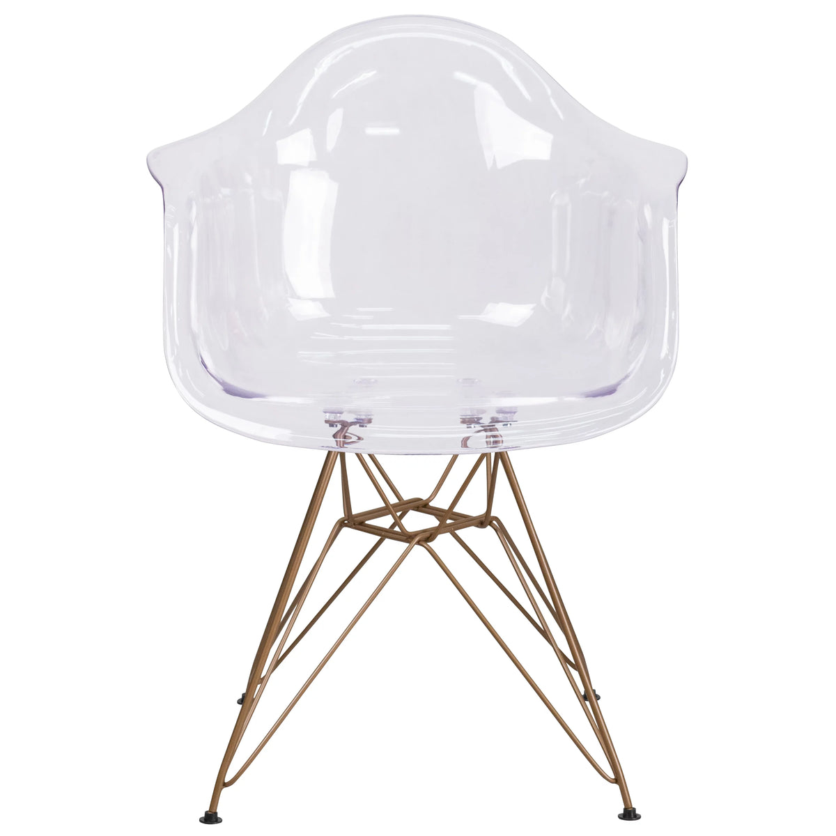 2 Pack Transparent Side Chair with Arms and Gold Base I97748
