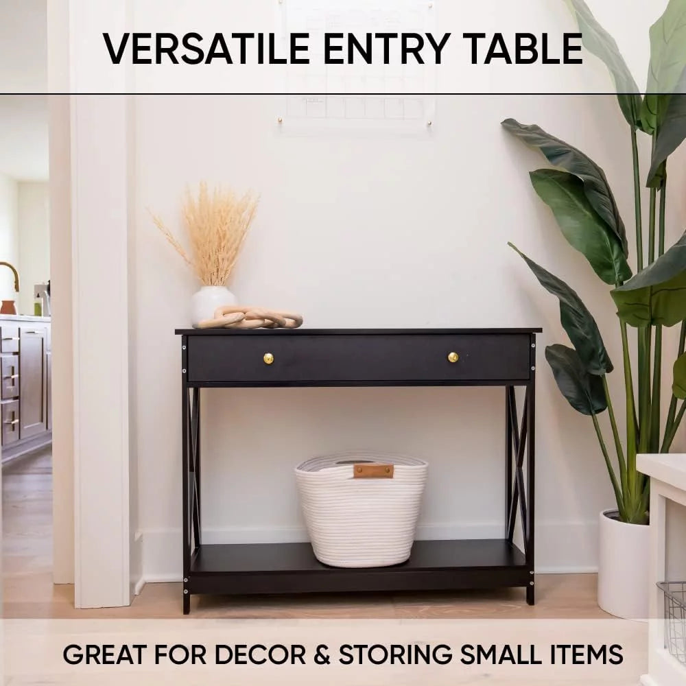 Narrow Wood Sofa Table with Drawer and Shelf J424436