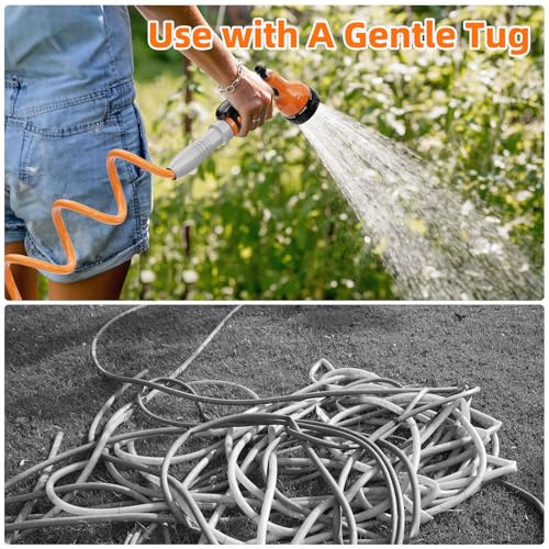 Lightweight Coil Garden Hose 50 FT with 6-Pattern Spray Nozzle A9254