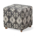Gray Patterned Fabric Ottoman with Wooden Legs P523
