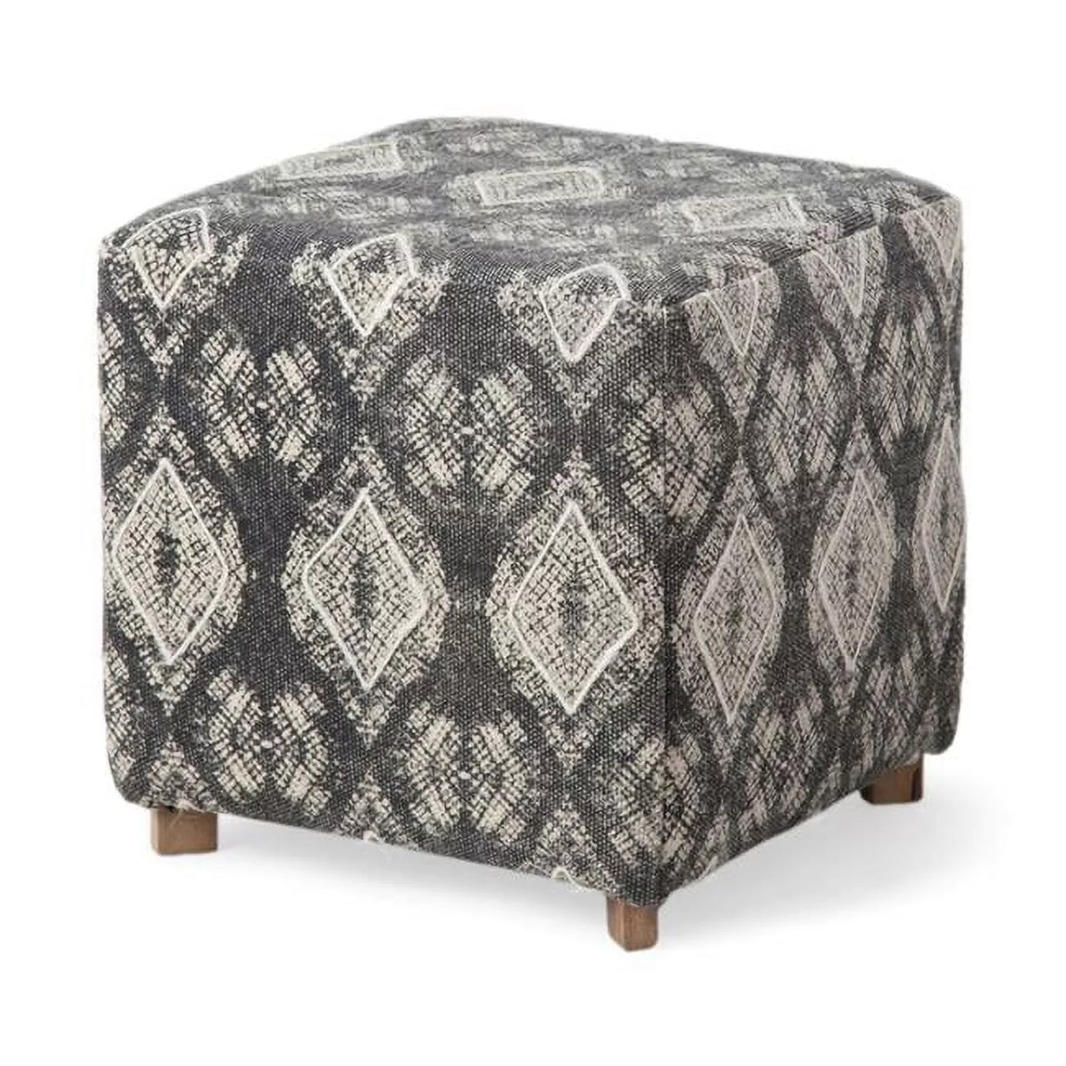 Gray Patterned Fabric Ottoman with Wooden Legs P523
